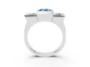 Fancy Blue Round Cut Diamond Three-Stone Channel Set Ring Set in Platinum with Smooth Polished Band