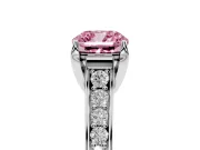 Fancy Pink Cushion Cut Diamond Solitaire Pavé Engagement Ring Set in Silver with Prong Setting