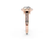 Round Cut Diamond Halo Solitaire Ring Set in Rose gold with Pavé Band and Bezel Setting