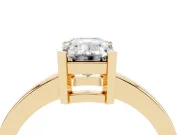 Emerald Cut Diamond Solitaire Ring Set in Yellow gold with Prong Head and Smooth Polished Band