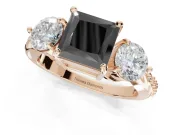 Princess Cut Three Stone Engagement Ring Setting for a Black Center | Tapered Pavé Band | Rose Gold