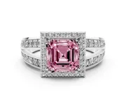 Asscher Cut Halo Engagement Ring Setting for a Fancy Pink Lab-Grown Diamond | Two-Row Pave Split Shank | Platinum