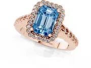 Radiant Cut Milgrain Halo Engagement Ring Setting for a Fancy Blue Lab-Grown Diamond | Beaded Shoulders | Rose Gold