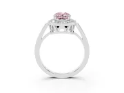 Fancy Pink Oval Cut Diamond Halo Ring Set in Platinum with Accent-Lined Split Shank and Prong Setting