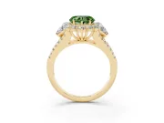 Fancy Green Heart Cut Diamond Halo Split Shank Engagement Ring Set in Yellow gold with Prong-Held Center Stone