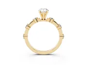 Pear Cut Diamond Solitaire Ring Set in Yellow gold with Bezel Set Side Stones and Prong Setting