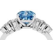Fancy Blue Cushion Cut Diamond Cluster Engagement Ring Set in Silver with Pavé Band and Prong Setting