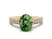 Oval Vintage Hidden Halo Engagement Ring Setting for a Fancy Green Lab-Grown Diamond | Milgrain Pave Band | Yellow Gold