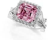 Asscher Cut Leaf Halo Engagement Ring Setting for a Fancy Pink Lab-Grown Diamond | Platinum