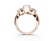 Radiant Cut Three Stone Engagement Ring Setting for a Fancy Pink Lab-Grown Diamond | Tapered Pave Band | Rose Gold
