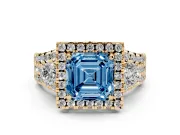 Asscher Cut Halo Split Shank Engagement Ring Setting for a Fancy Blue Lab-Grown Diamond | Yellow Gold