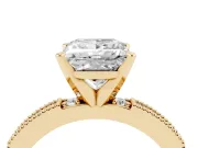 Princess Cut Vintage Pavé Solitaire Engagement Ring Setting | Milgrain Edges | Yellow Gold