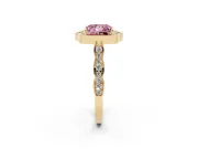 Princess Cut Vintage Scalloped Halo Engagement Ring Setting for a Fancy Pink Lab-Grown Diamond | Pave Band | Yellow Gold