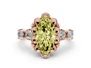 Marquise Floral Engagement Ring Setting for a Fancy Yellow Lab-Grown Diamond | Petal Frame and Side Stones | Rose Gold