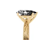 Fancy Black Pear Cut Diamond Solitaire Milgrain Engraved Band Set in Yellow gold with Prong Setting
