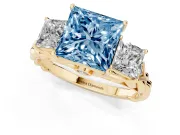 Princess Cut Three Stone Engagement Ring Setting for a Fancy Blue Lab-Grown Diamond | Braided Band | Yellow Gold