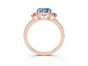 Fancy Blue Heart Cut Diamond Three-Stone Ring Set in Rose gold with Pavé Band and Graduated Sides