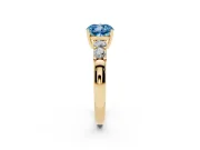 Fancy Blue Cushion Cut Diamond Five-Stone Prong Set Engagement Ring Set in Yellow gold with Channel Band