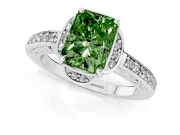 Fancy Green Radiant Cut Diamond Halo Ring Set in Platinum with Channel Set Band and Prong Setting