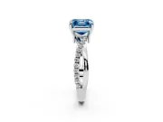Fancy Blue Asscher Cut Diamond Twist Band Solitaire Set in Platinum with Pavé Accents and Prong Setting