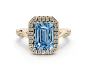 Emerald Cut Twist Halo Engagement Ring Setting for a Fancy Blue Lab-Grown Diamond | Yellow Gold