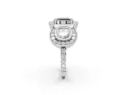 Cushion Cut Three Stone Halo Engagement Ring Setting for a Black Center | Bezel Set | Platinum