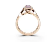 Emerald Cut Halo Pavé Engagement Ring Setting for a Fancy Pink Lab-Grown Diamond | Narrow Split Shank | Rose Gold