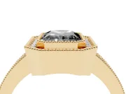 Fancy Black Radiant Cut Diamond Halo Engagement Ring Set in Yellow gold with Pavé Band and Round Halo Stones