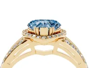 Fancy Blue Heart Cut Diamond Halo Ring Set in Yellow gold with Double Pavé Split Shank