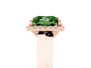 Fancy Green Princess Cut Diamond Halo Ring Set in Rose gold with Cathedral Band and Prong Setting