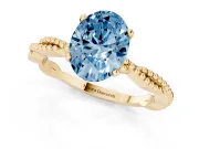 Oval Twisted Engagement Ring Setting for a Fancy Blue Lab-Grown Diamond | Beaded Twist | Yellow Gold