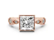 Princess Cut Vintage Milgrain Engagement Ring Setting | Marquise and Square Stations | Rose Gold