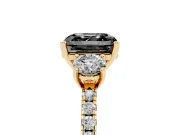 Asscher Cut Three Stone Engagement Ring Setting for a Black Center | Pavé Shoulders | Yellow Gold