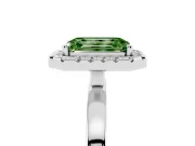 Fancy Green Emerald Cut Diamond Halo Solitaire Ring Set in Silver with Pavé Band and Prong Setting