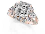 Asscher Cut Diamond Halo Split Shank Engagement Ring Set in Rose gold with Prong-Held Center Stone