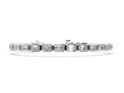 Emerald Cut Lab-Grown Diamond East-West Bezel Tennis Bracelet | Spaced Links | White Gold