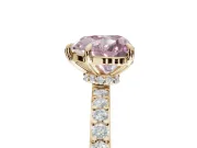 Heart-Shaped Hidden Halo Engagement Ring Setting for a Fancy Pink Lab-Grown Diamond | Pavé Band | Yellow Gold