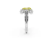 Fancy Yellow Pear Cut Diamond Twisted Band Solitaire Ring Set in Platinum with Scroll Prongs