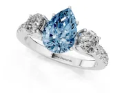 Pear-Shaped Three Stone Engagement Ring Setting for a Fancy Blue Lab-Grown Diamond | Pave Shoulders | Sterling Silver