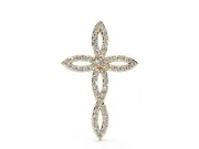 Round Lab-Grown Diamond Pavé Cross Pendant Necklace | Open Marquise Arms | Yellow Gold