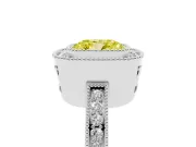 Fancy Yellow Cushion Cut Diamond Halo Ring Set in Platinum with Pavé Band and Milgrain-Edged Prongs