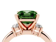 Fancy Green Three-Stone Asscher Cut Diamond Ring Set in Rose gold with Prong Setting and Plain Band