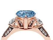 Heart-Shaped Hidden Halo Three Stone Engagement Ring Setting for a Fancy Blue Lab-Grown Diamond | Rose Gold
