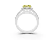 Fancy Yellow Heart Cut Diamond Halo Ring Set in Silver with Double Pavé Split Shank