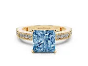 Princess Cut Vintage Pavé Engagement Ring Setting for a Fancy Blue Lab-Grown Diamond | Yellow Gold