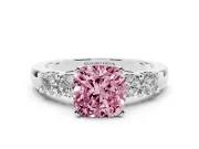 Fancy Pink Cushion Cut Diamond Five-Stone Prong Set Engagement Ring Set in Silver with Channel Band