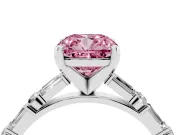 Fancy Pink Cushion Cut Diamond Solitaire Set in Silver with Side Baguettes and Channel Set Band
