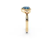 Fancy Blue Heart Cut Diamond Milgrain Solitaire Ring Set in Yellow gold with Tapered Pavé Band and Prong Setting