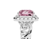Fancy Pink Princess Cut Diamond Halo Ring Set in Silver with Scrollwork Band and Prong Setting
