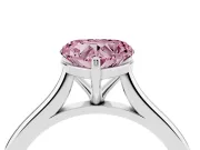 Fancy Pink Heart Cut Diamond Solitaire Ring Set in Platinum with Cathedral Band and Prong Setting